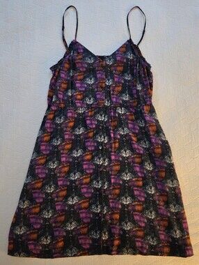Ecote Purple, Black & Orange Patterned Mini Dress Urban Outfitters Medium
